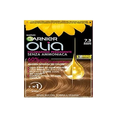Afbeelding van Garnier Olia Haarverf, permanente haarkleur zonder ammoniak, delicate geur, dekt 100% van het witte haar, met bloemoliën natuurlijke oorsprong, veganistische formule, goudblond
