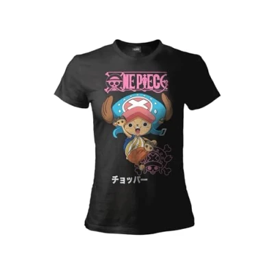 Afbeelding van Tony Chopper T shirt uit één stuk. Dames strohoed shirt. Officieel met print op de voorkant., zwart.