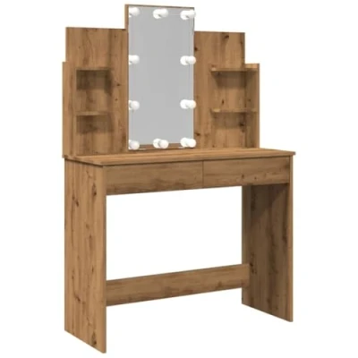 Afbeelding van Kaptafel met LED verlichting 96x40x142 cm artisanaal eikenkleur