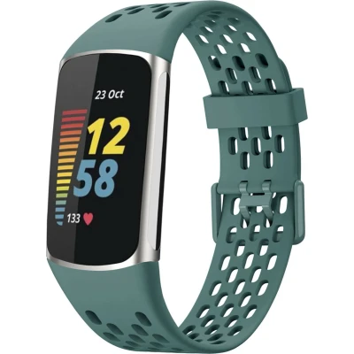 Afbeelding van imoshion bandje Geschikt voor Fitbit Charge 5 / 6 Siliconen sport met gaatjes Groen
