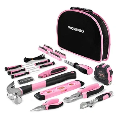 Afbeelding van WORKPRO 103 st. Lady Gereedschapsset met tas, roze Gereedschapskoffer Ideaal kerstcadeau voor vrouwelijke hobbyisten
