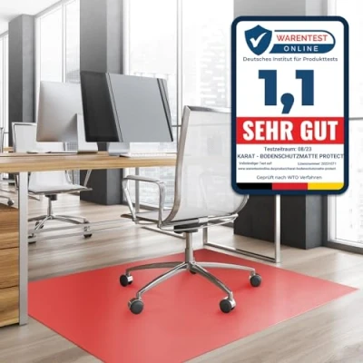 Afbeelding van KARAT Neo Vloerbeschermingsmat voor harde vloeren, vloerbescherming, bureaustoel, parket, laminaat, vloermat, dikte 1,5 mm (rood, 90 x 150 cm)
