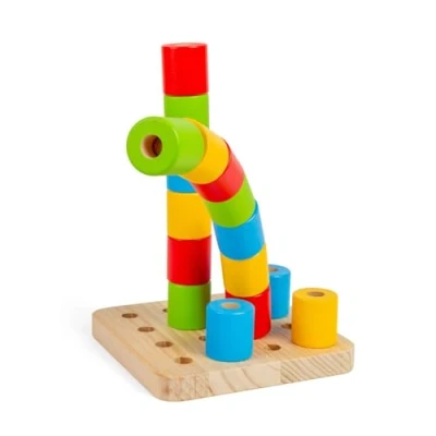 Afbeelding van Bigjigs Toys Wobbly Jeu de 17 jouets empilables en bois Montessori Cadeaux écologiques et éducatifs pour bébés tout petits Fabriqués manière durable À partir 12 ans