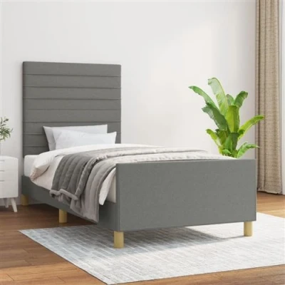 Afbeelding van vidaXL Bedframe met hoofdeinde stof donkergrijs 90x190 cm