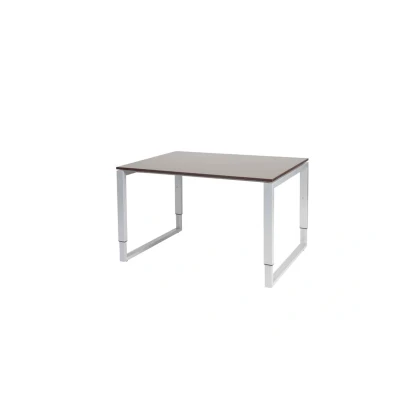 Afbeelding van Domino Plus bureau, hoogte instelbaar (62 85cm) met 120x90cm &#039;zwevend&#039; logan eiken 25mm blad en aluminium (RAL9006) O poot frame