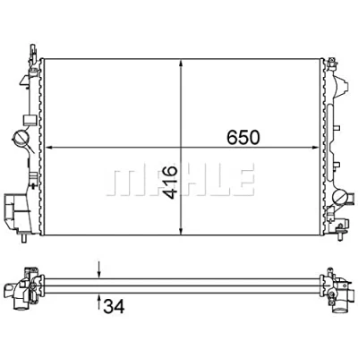 Afbeelding van MAHLE ORIGINAL CR 835 001S Radiateur 650 416 34 Koelribben mechanisch gelast SAAB: 9 3 Saloon, OPEL: Vectra C Saloon