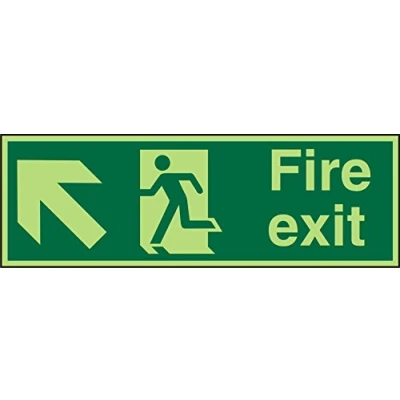 Afbeelding van Seco Fire Exit pijl naar boven en links, linksdraaiende heren, vuuruitlaat, 450 mm x 150 mm, 2 acryl