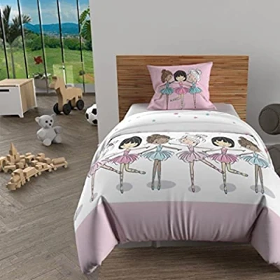Image de Parure housse de couette 140x200 cm DANSEUSES rose, 100% coton 57 fils/cm2, par Soleil d&#039;Ocre