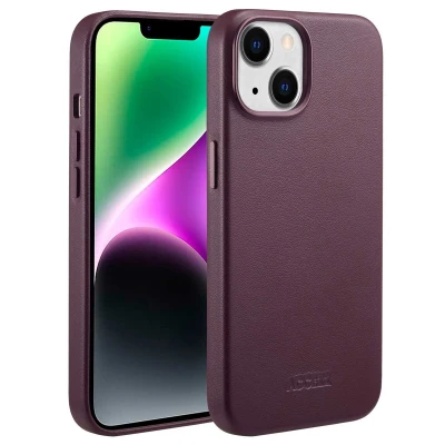 Afbeelding van Accezz Hoesje Geschikt voor iPhone 14 MagSafe Leather Backcover paars