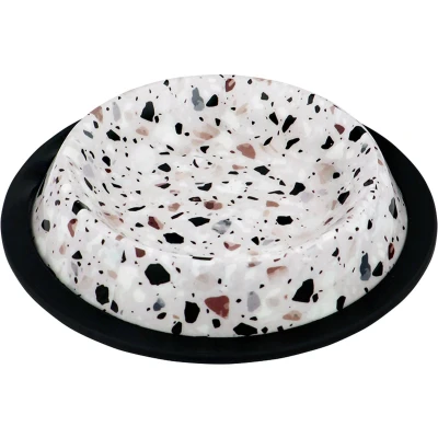 Afbeelding van Duvoplus Drinkbak Hond Eetkom Deco Fix Terrazzo Look 2100ml Xl 32,3x32,3x6,1cm Wit 1st