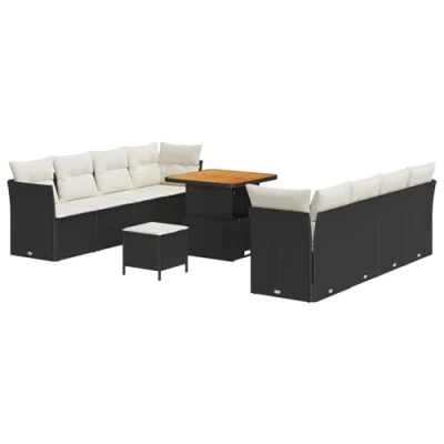 Afbeelding van vidaXL 11 delig tuinsofa set met kussens zwart poly rattan acacia