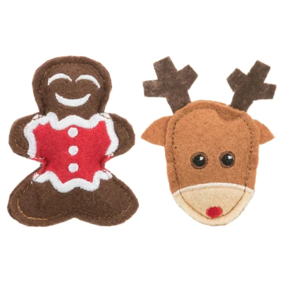 Afbeelding van Trixie Xmas Eland En Peperkoekman Kattenspeelgoed 8 cm 2 stuks