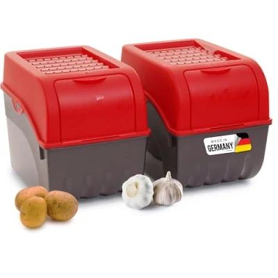 Afbeelding van Novaliv Aardappelopbergdozen 2 stuks rood grote stapelbare groentedozen voor aardappelen uien en