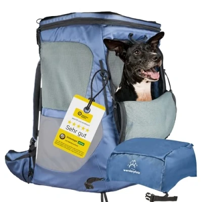 Afbeelding van Wanderpfote Daypack Hondenrugzak tot 12kg voor Wandelen met Hond Maat M, Blauw Premium Rugzak in Hoogte Verstelbaar Draagsysteem en Opbergruimte Draagtas Lange Tochten