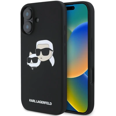 Afbeelding van Karl Lagerfeld iPhone 16 Backcover hoesje Magsafe SIL double Zwart