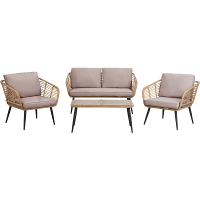 Afbeelding van Beliani CORINTH II Loungeset voor 4 Natuurlijk PE rotan