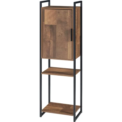 Afbeelding van Badkamerkast Namsskogan kolomkast 115x35x25 cm walnootkleurig en zwart [en.casa]