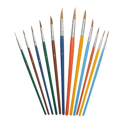 Afbeelding van Fit For The Job Set van 12 kunstenaarskwasten, 100% geitenhaar, gemengde maten, ideaal met aquarel, inkt, acryl voor kinderen en volwassenen, knutselen, decoratie, upcycling