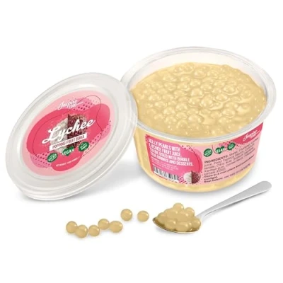 Afbeelding van Inspire Food Company Bubble Tea Parels Popping Boba Pearls Fruitparels Lychee smaak 450 gram