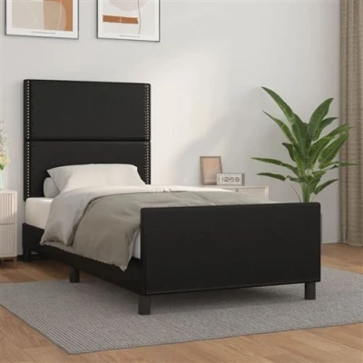 Image de vidaXL Cadre de lit avec tête Noir 90x200 cm Similicuir