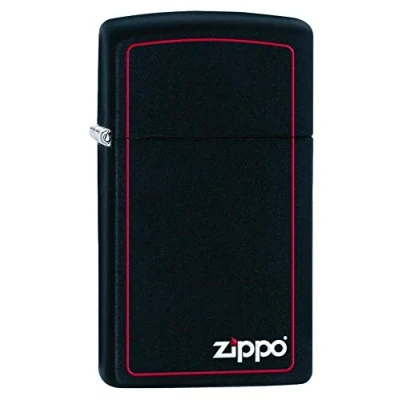 Afbeelding van Zippo Logo Slim Black Mat met Red Border Pocket Lighter voor heren, matzwart, 3,5 x 1 5,5 cm