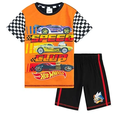 Afbeelding van Hot Wheels Pyjama voor kinderen, jongens, korte pyjamaset pyjashort T shirt en shorts, 3 8 jaar, officieel, Oranje/Zwart
