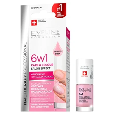 Afbeelding van Eveline Cosmetics Nail Therapy Professional 6 in 1 nagelconditioner, 5 ml, glinsterend roze