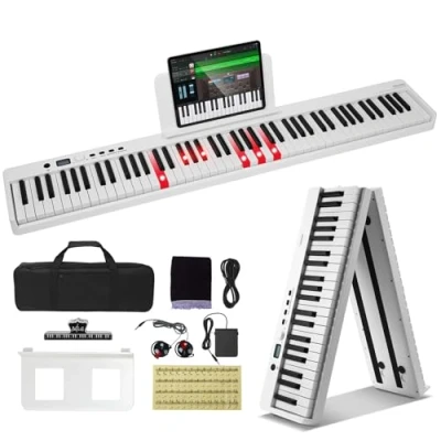 Image de VEVOR Clavier Piano Pliable Numérique 88 Touches Portable Bluetooth MIDI Blanc