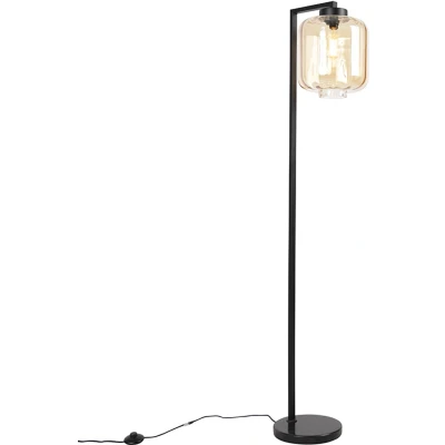 Afbeelding van QAZQA Design vloerlamp zwart met amber glas Qara Down