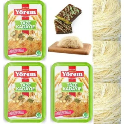 Afbeelding van 3 verpakkingen [versheidsgarantie] x Kadaifi Pastry Threads Fresh Kadayif dessert in Turkse stijl voor gebruik met de beroemde Dubai chocolade Kataifi Teigfaden 400 gram van Pufai Grocery,