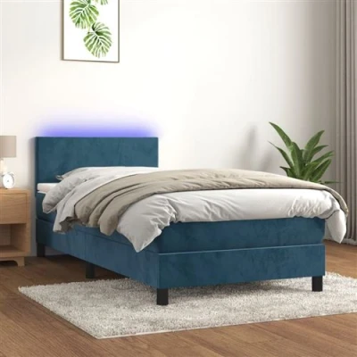 Afbeelding van vidaXL Boxspring met matras en LED fluweel donkerblauw 80x200 cm