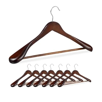 Afbeelding van Relaxdays Kledinghouders Set van 8 Kleerhangers Pakken kostuums Houten hangers jassen bruin