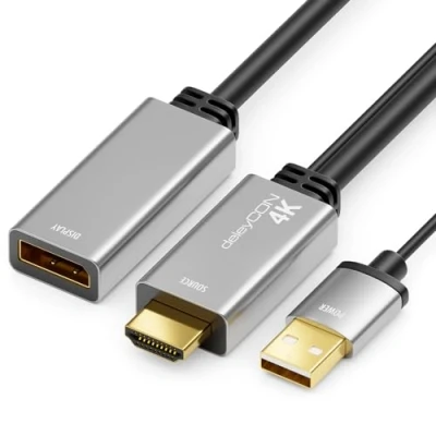 Afbeelding van deleyCON Adapter 4K HDMI naar DisplayPort (voor monitor) @60Hz HDR Aluminium behuizing Converterkabel voor PS4 PS5 XBOX PC Laptop Monitor