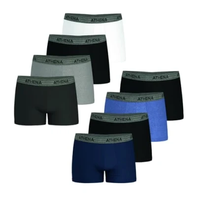 Image de Athena Lot de 8 Boxers Homme Ecopack Coton Stretch Respirant Label Oeko TEX® Standard 100 Coupe Ergonomique, Doublure Avant, Confort et Maintien, Gris/Noir/Blanc/Bleu, 3XL