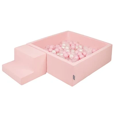 Afbeelding van KiddyMoon Foam Speeltuin Met Vierkant Ballenbad (200 ballen), Roze:Poederroze/Parel/Transparant