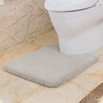 Afbeelding van wc mat met uitsparing, antislip, tapijt, verdikt, mat, zacht, standaard, wollig microvezel toilet, badmat, 50 x 60 cm (lichtgrijs)