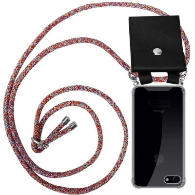 Afbeelding van Cadorabo Hoesje geschikt voor Apple iPhone 7 / 7S 8 SE 2020 in KLEURRIJKE PAPEGAAI Silicone Mobiele telefoon ketting beschermhoes met zilveren ringen, koordriem en afneembaar etui