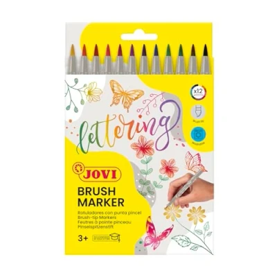 Afbeelding van Jovi Brush Marker Letteringsstiften met penseelpunt, etui in 12 kleuren (1312)