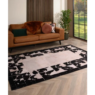 Afbeelding van Wasbaar Vloerkleed Rosalie Wit/zwart 80x250 Cm
