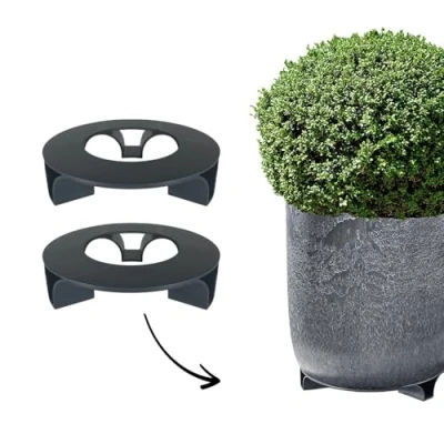 Afbeelding van terraced® Set van 2 onderzetters voor bloempot, kleur: antraciet, rond, diameter 16 cm, onderzetter gerecycled materiaal, Made in Germany