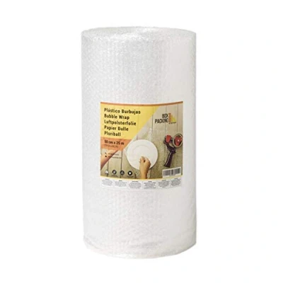 Afbeelding van BOXPACKING Luchtkussenfolie voor Verhuizing 50 cm breed x 25 m lang Kartonnen verpakking Bubbelpapier of verzending pakketten.