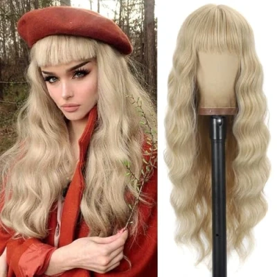 Afbeelding van YEESHEDO Heldere blonde pruik voor vrouwen en meisjes met golvende pony, hittebestendig, cosplay feest