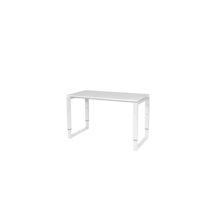 Afbeelding van Domino Plus bureau, hoogte instelbaar (62 85cm) met 120x60cm &#039;zwevend&#039; krijtwit 25mm blad en wit (RAL9010) O poot frame