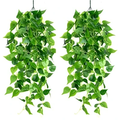 Afbeelding van Newaner 2 stuks kunsthangplanten, simulatie van kunstklimop, hangplant, 100 cm, voor bruiloft, tuin, balkon, binnen, slaapkamer, wanddecoratie