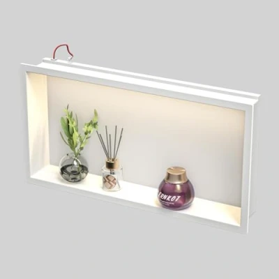 Afbeelding van Bernkot Douchecabine van roestvrij staal, 600 mm x 300 mm, wit, met geleid licht, waterdicht, geen tegels nodig, voor badkameropslag op berginstallatie