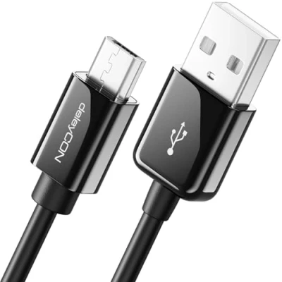 Afbeelding van deleyCON 3,0 m micro USB oplaadkabel en gegevens, compatibel met Android telefoons, smartphones, tablets, MP3 speler, camera&#039;s meer. Zwart