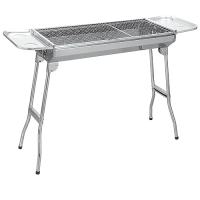 Afbeelding van Sunjas Roestvrijstalen houtskoolbarbecue, inklapbaar, outdoor, BBQ, draagbare campingbarbecue, staande grill, grillwagen, kolengrillm 74 x 33,5 71,5 cm.
