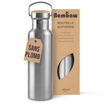 Afbeelding van Bambaw Thermosfles 1 Liter Roestvrij Staal Isoleert Warm en Koud