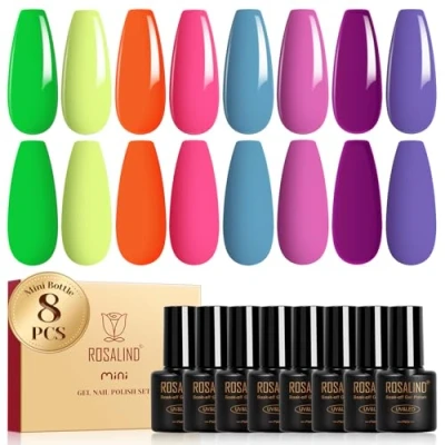 Afbeelding van ROSALIND 8 stuks uv gelnagellak, groen, geel, oranje, roze, blauw, paars, voor lamp, lente, zomer, manicure, cadeauset