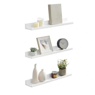 Afbeelding van SONGMICS LWS061W01 Set van 3 wandrek, woonkamerdecoratie, lengte 60 cm, zwevende plank, voor fotolijsten, woonkamer, kantoor, badkamer, keuken, wit